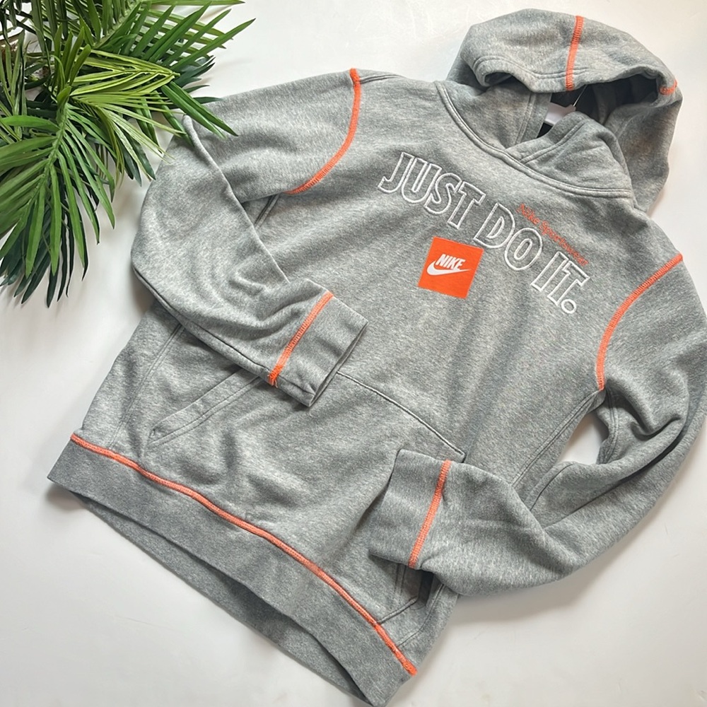 Kids Nike Heather Gray Hoodie with Orange Highlights size large